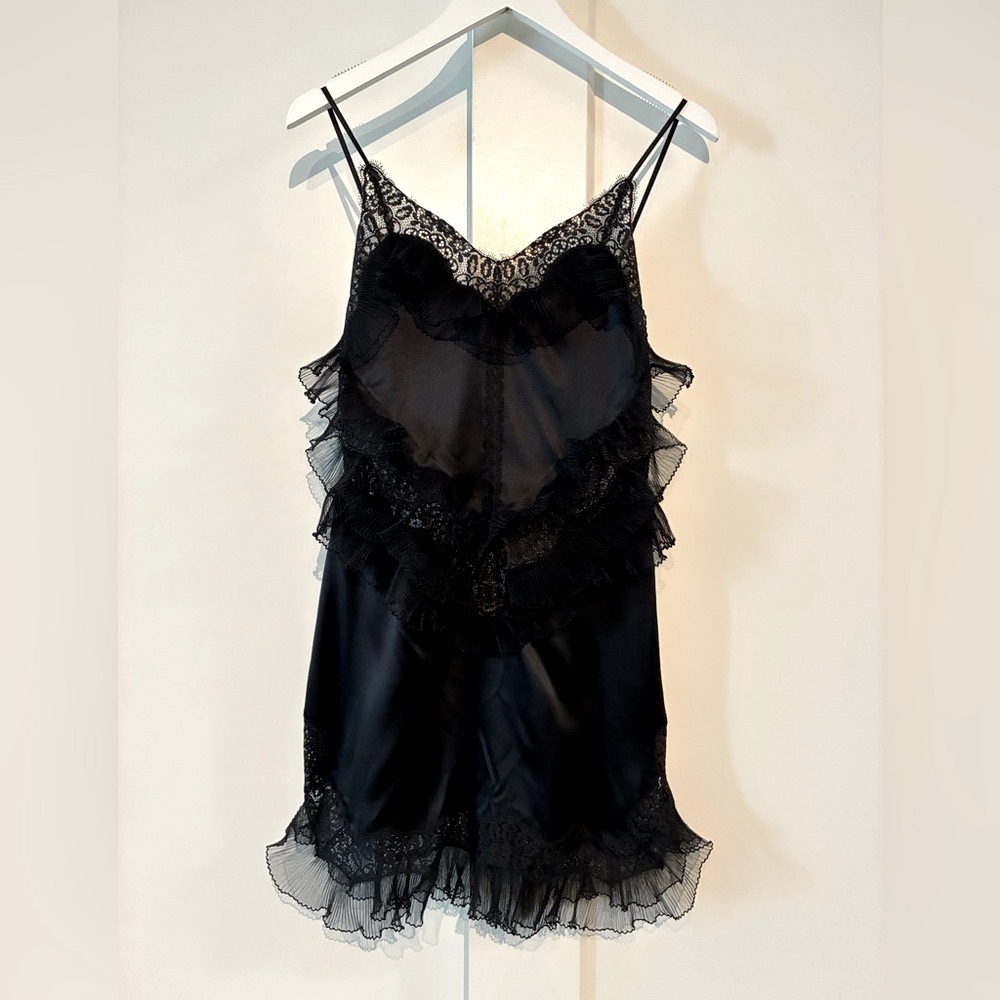 Alexander Wang 🖤 0 Silk Black Ruffle Lace Slip Dress 👗 Elegant & Sexy Perfection